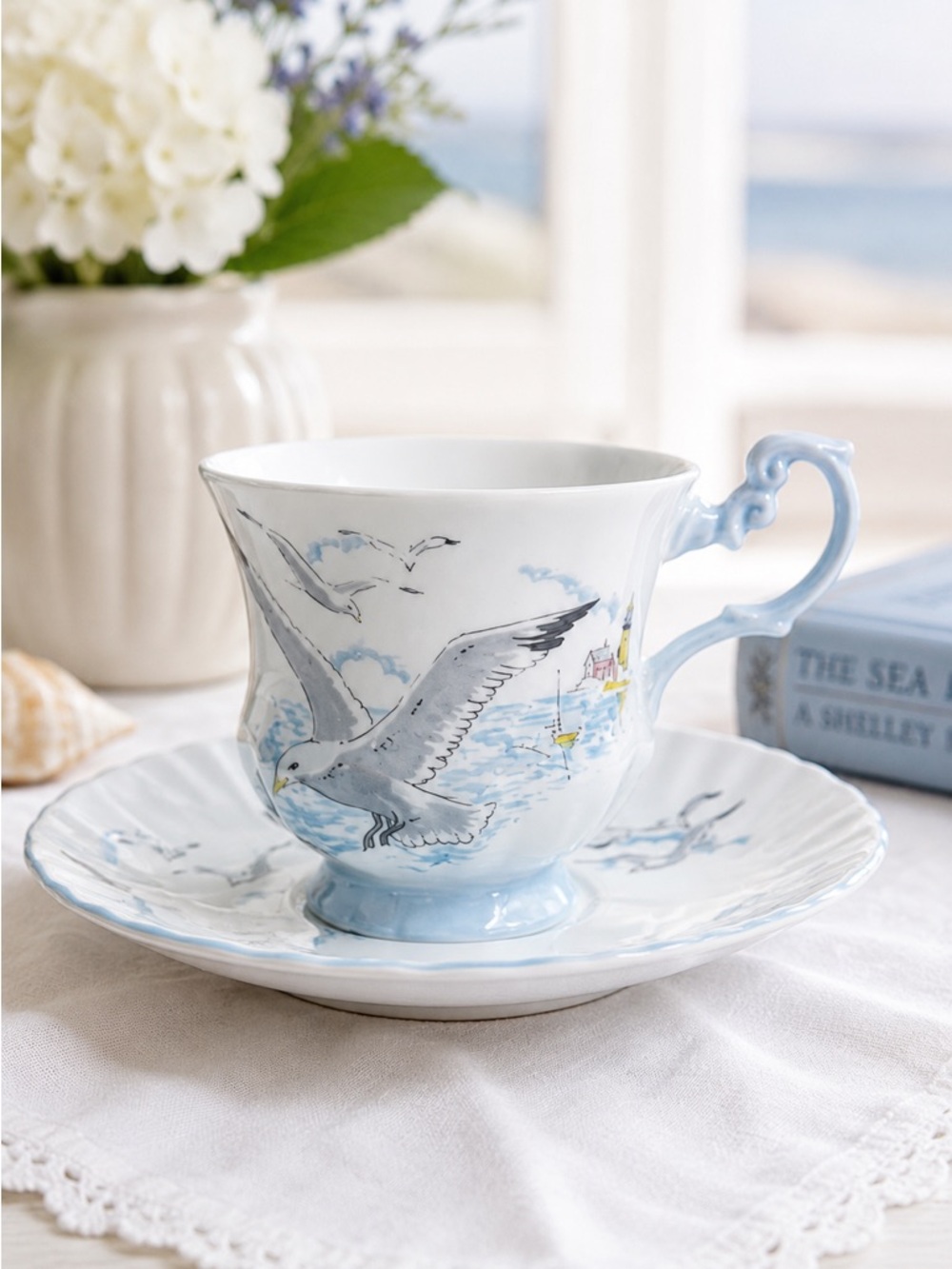 Queen’s Rosina Seagull Fluted Cup & Saucer England